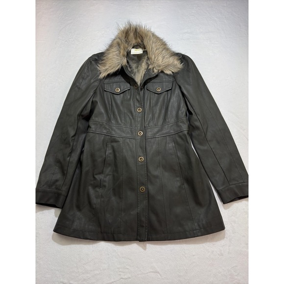 Maeve Jackets & Blazers - Maeve By Anthropologie Coat Womens Large Gray Faux Leather Fur Collar Winter